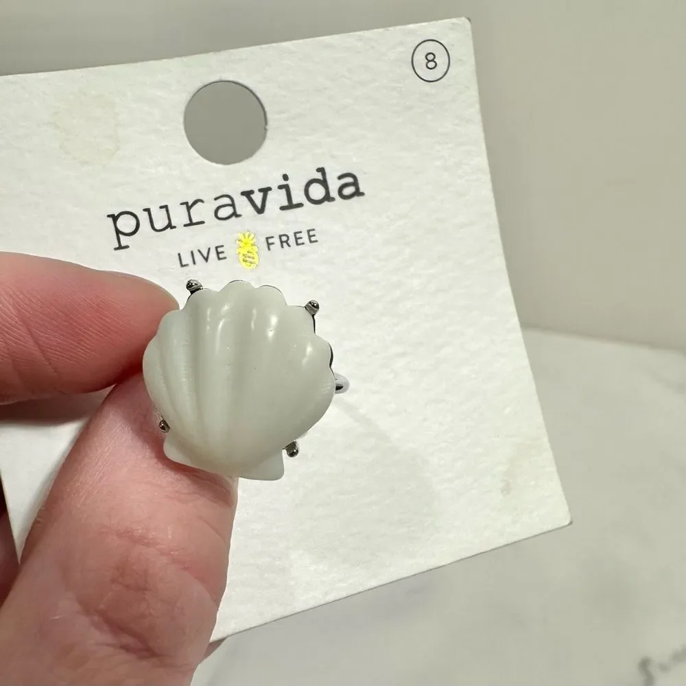 Pura Vida White Grande Shell Ring NWT Size 8 Beach Vacation Coastal Chic